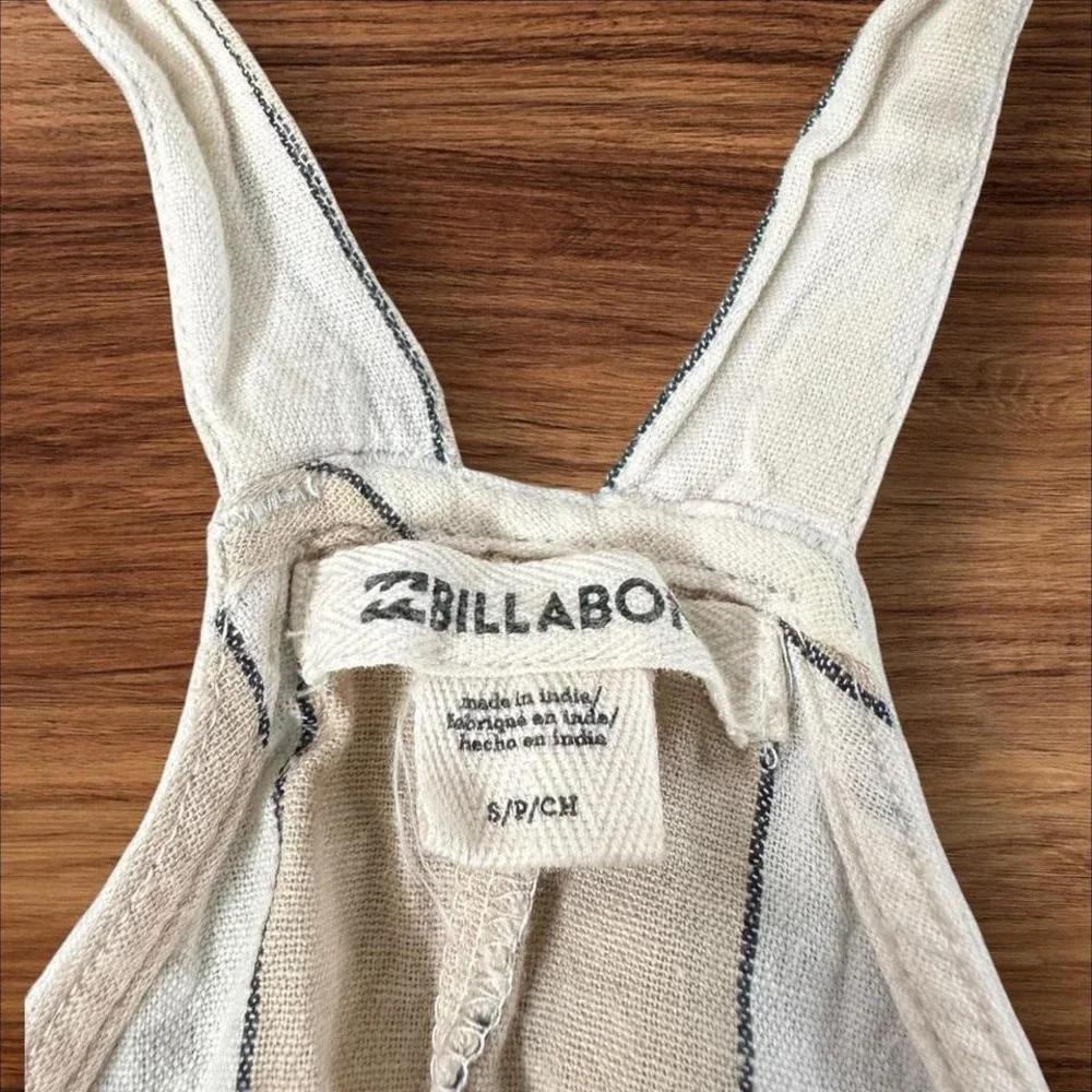 Billabong Striped Jumpsuit Wide Leg Crop Tan Cream V Neck Overalls Womens Small - Picture 3 of 8